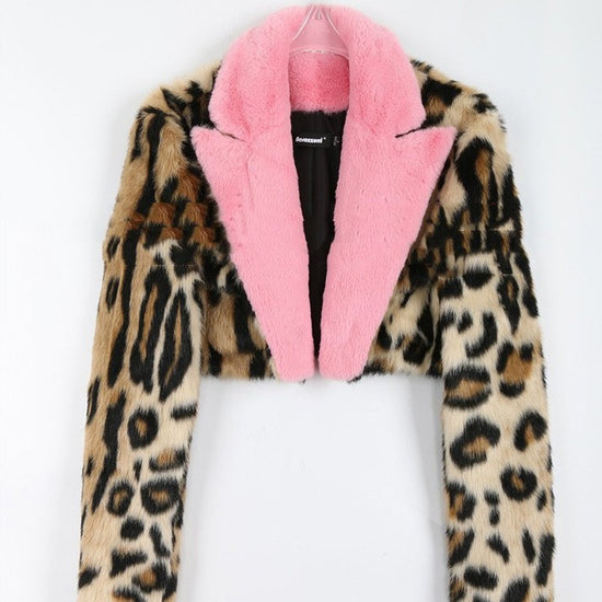 Leopard Print Faux Fur Coat Women&