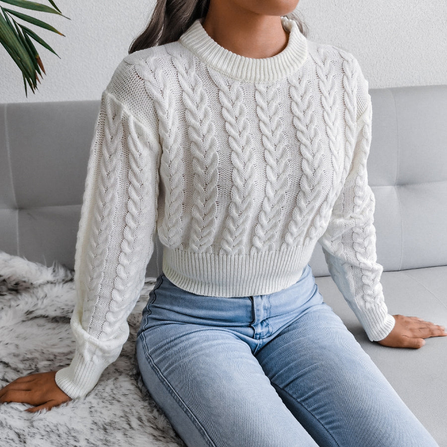 Twist Waist Knitted Cropped Sweater Women's Clothing